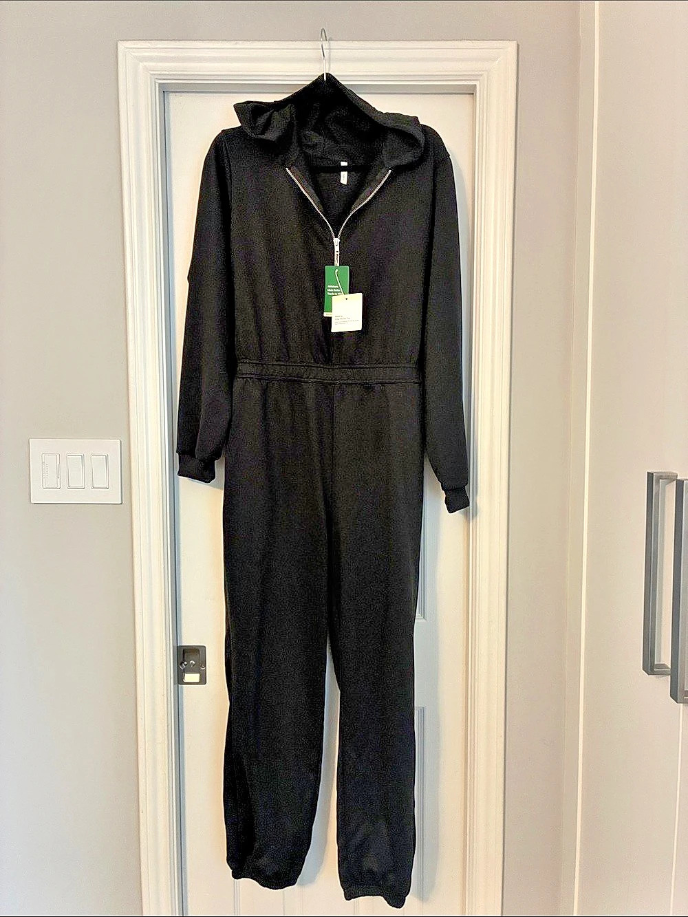 Halara Hooded Dropped Long Sleeve Half Zip Jumpsuit Black XL NWT